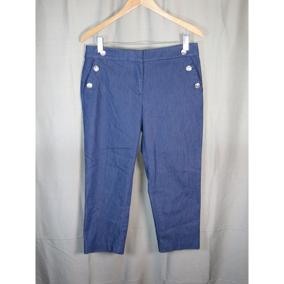 LOFT Pants - Loft The Riviera Slim Blue Nautical Anchor Button Cropped Pants Womens 8P